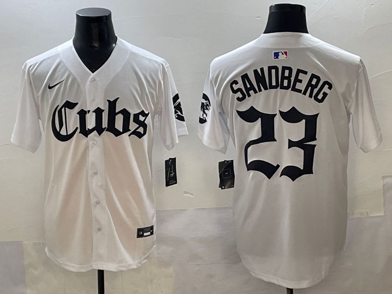 Men 2025 Chicago Cubs 23 Sandberg White Five generations Joint Name Nike MLB Jersey style 1